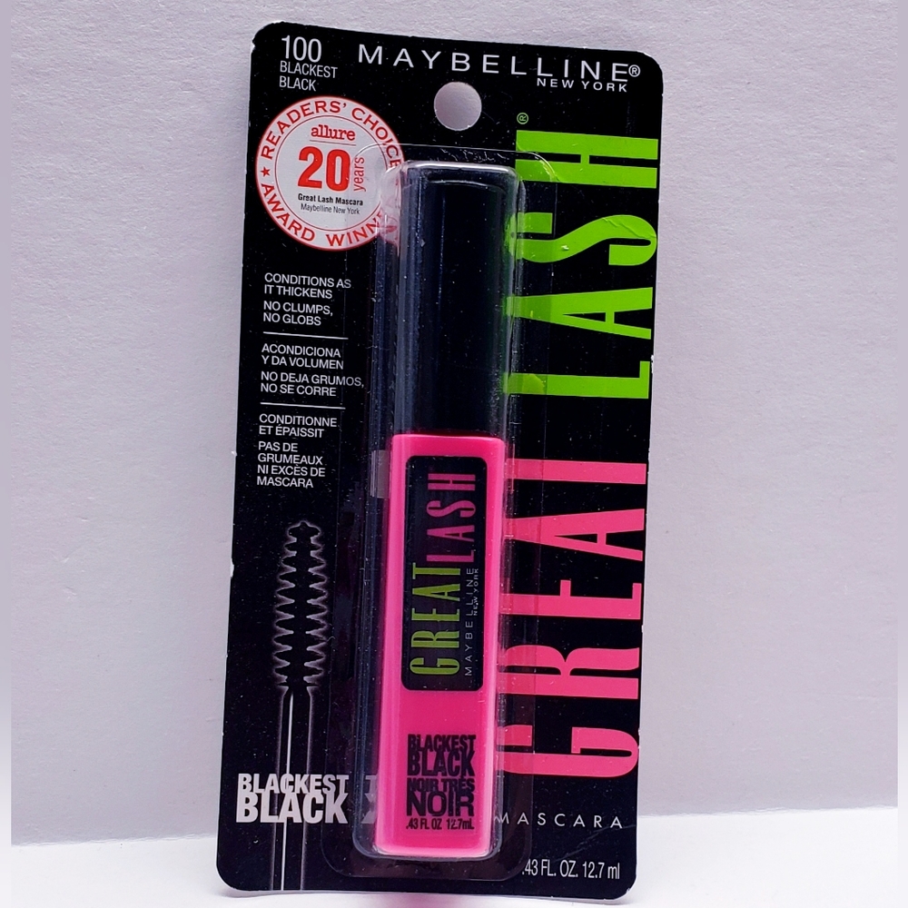 Maybelline Great Lash Volumizing and Lengthening Mascara, 100 Blackest Black
